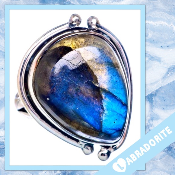 Large Labradorite Sterling Silver Ring Size 9 NWOT (Brilliant Blue flash)